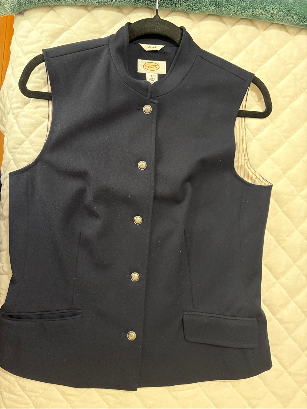 Talbots Navy Mandarin-Collar Sleeveless Vest